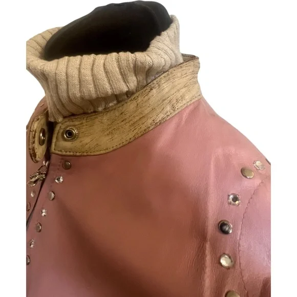 Wilsons Leather Moto Jacket Vintage Rare Biker Woman Distressed XL Pink Tattoo